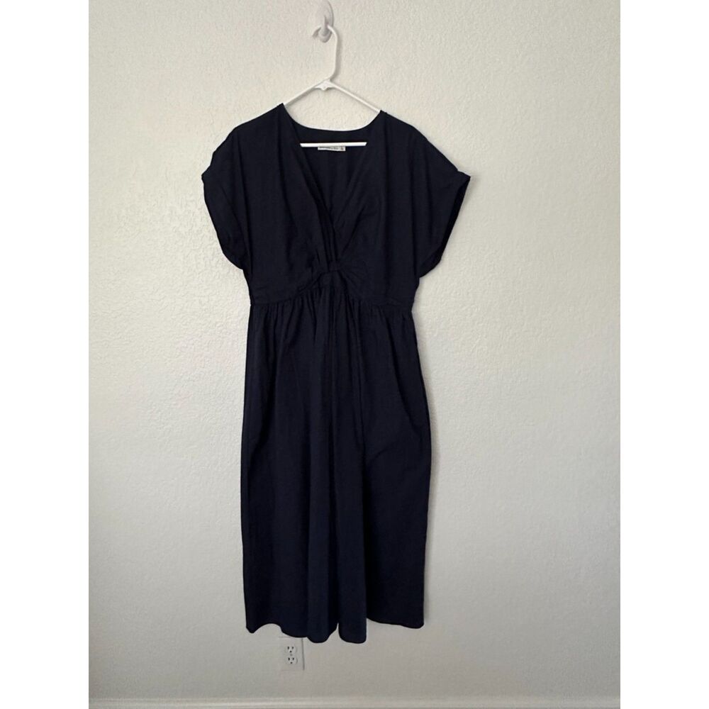 Abercrombie & Fitch Navy Poplin Twist Waist Midi Dress Size Large - Picture 3 of 11